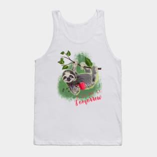 Sloth with coffee mug tropical pribt Tank Top